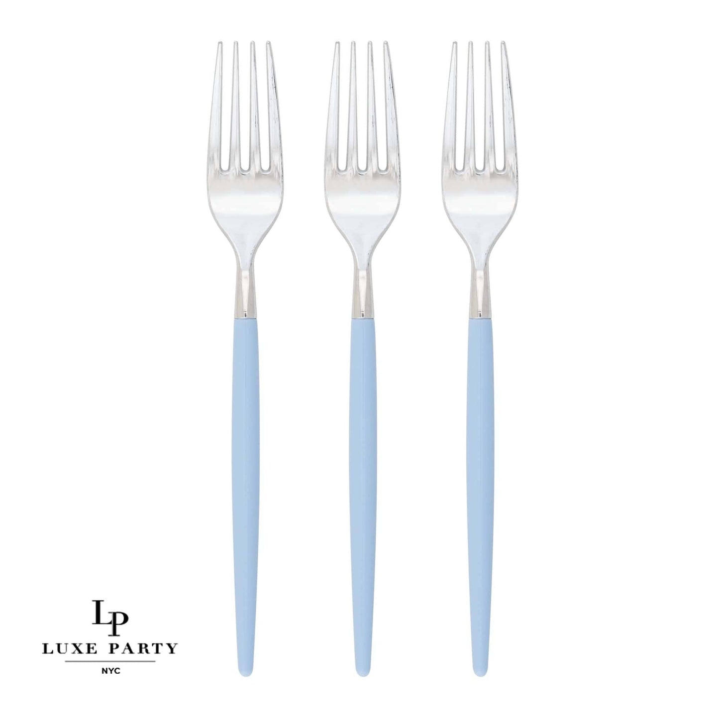 Chic Round Ice Blue • Silver Forks | 32 Pieces