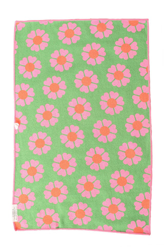 Reversible Hand Towel: Pink Tigers + Green Flowers