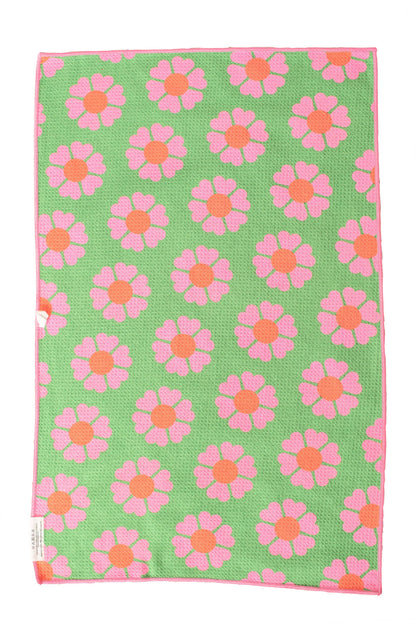 Reversible Hand Towel: Pink Tigers + Green Flowers