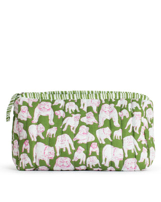 Chelsea Bulldog Quilted Cosmetic    Green/Pink/White    10x6x5