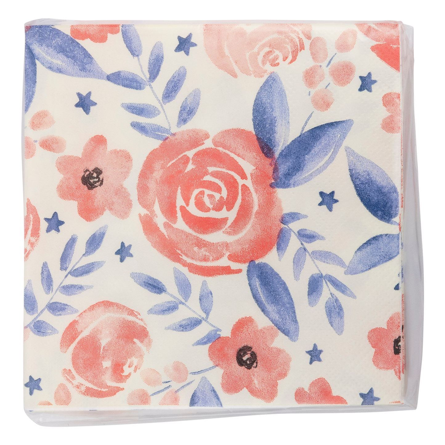 Red and Blue Watercolor Floral Paper Cocktail Napkin 40ct