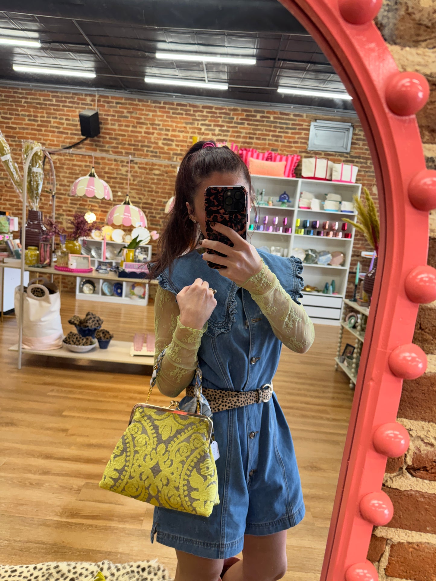 Glenda Gies Chartreuse Velvet “Coco” Purse + Scarf Chain