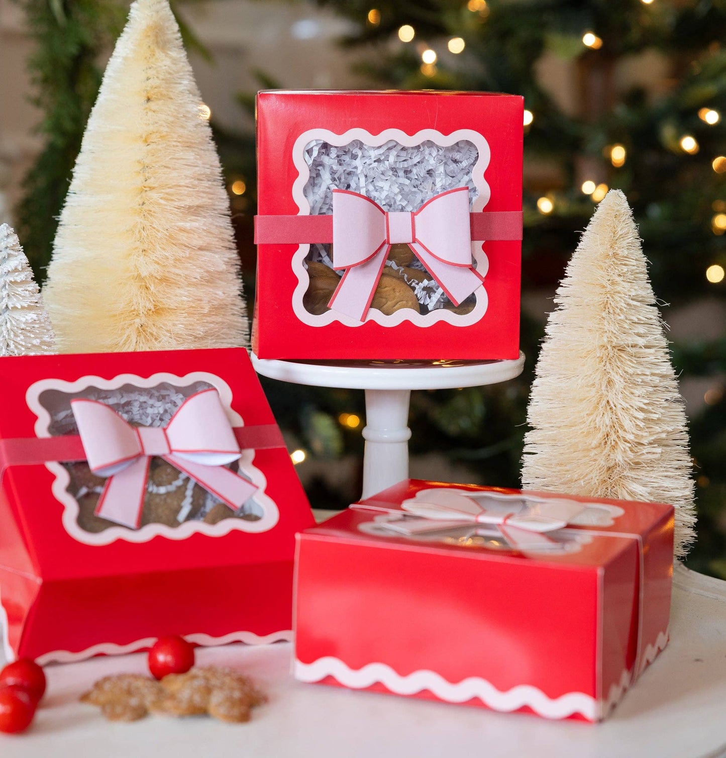 Red and Pink Cookie Box with bow 6ct