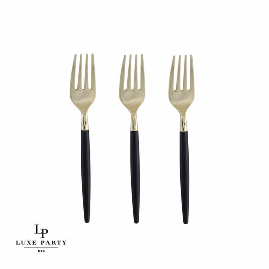 Black and Gold Plastic Mini Forks | 20 Forks