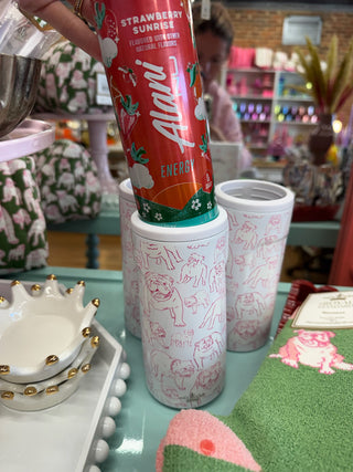 Pink & White Bulldog Insulated Slim Can Koozie 12oz