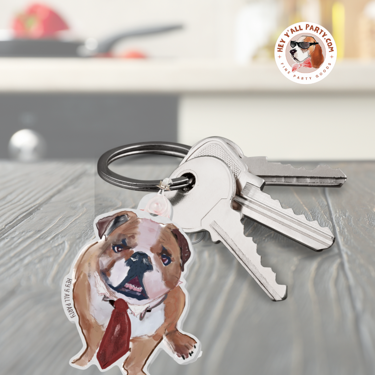 Bulldog Wearing NeckTie Acrylic Keychain