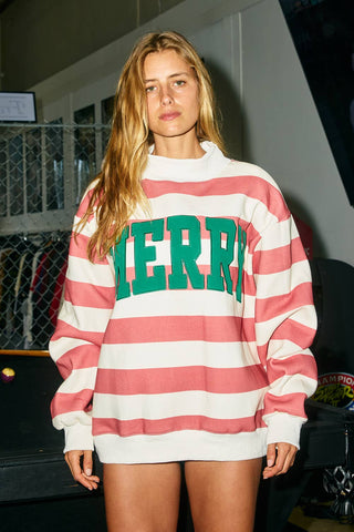 MERRY Striped Embroidered Sweatshirt