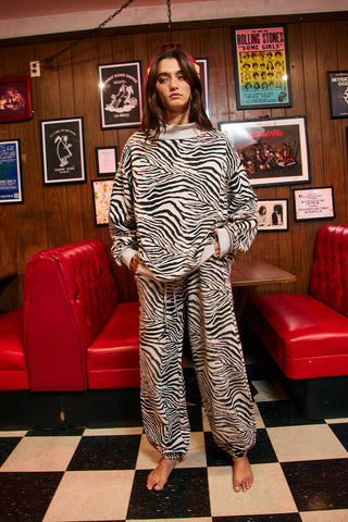 Zebra Print Elastic-Cuff Jogger Pants