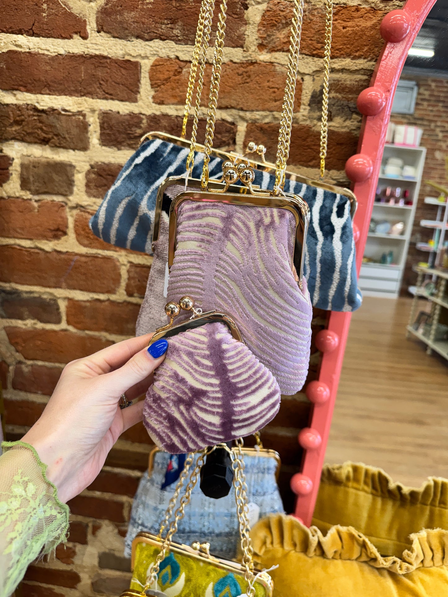 Glenda Gies Lilac Zebra “Birdie” Purse