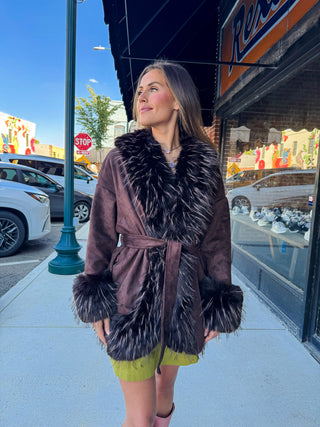 Maelle Faux Fur Coat- Espresso