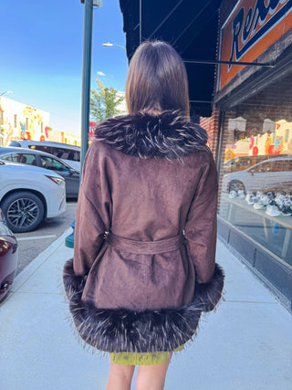 Maelle Faux Fur Coat- Espresso