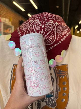 Pink & White Bulldog Insulated Slim Can Koozie 12oz