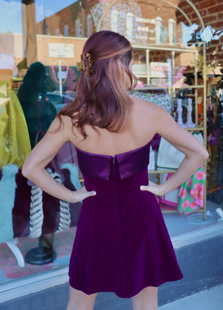 Plum Perfect Velvet Strapless Dress