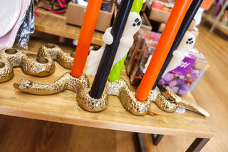Snake Shaped Taper Holder, Gold Finish (Holds 5 Tapers)