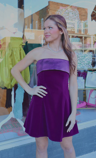 Plum Perfect Velvet Strapless Dress
