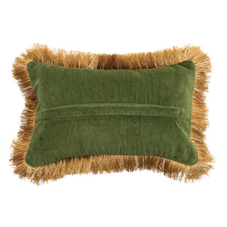 Jacquard Lumbar Pillow w/ Brocade Pattern, Fringe & Velvet Back