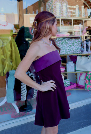 Plum Perfect Velvet Strapless Dress