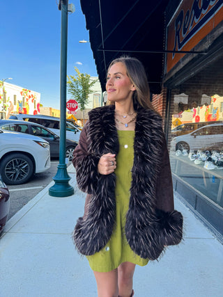 Maelle Faux Fur Coat- Espresso