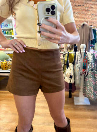 Saddle Up Suede Tailored Shorts- Light Brown