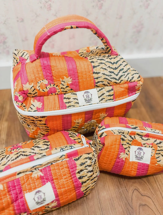 Pink & Orange Leopard Makeup Bag Set/3