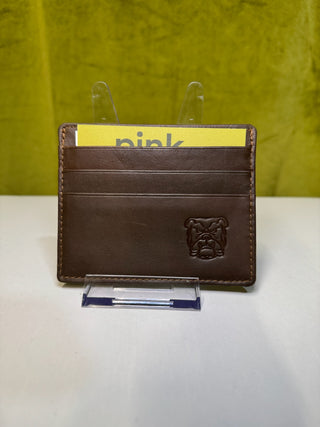 Bulldog Leather Embossed Slim Wallet   Dark Brown   3.5x4