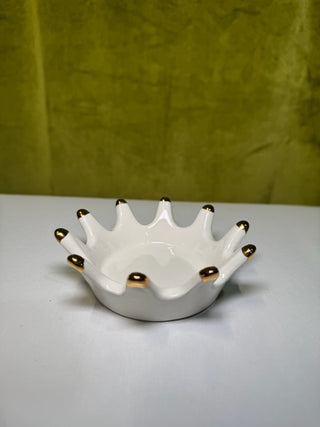 Royal Crown Trinket Dish   White/Gold   4.25"