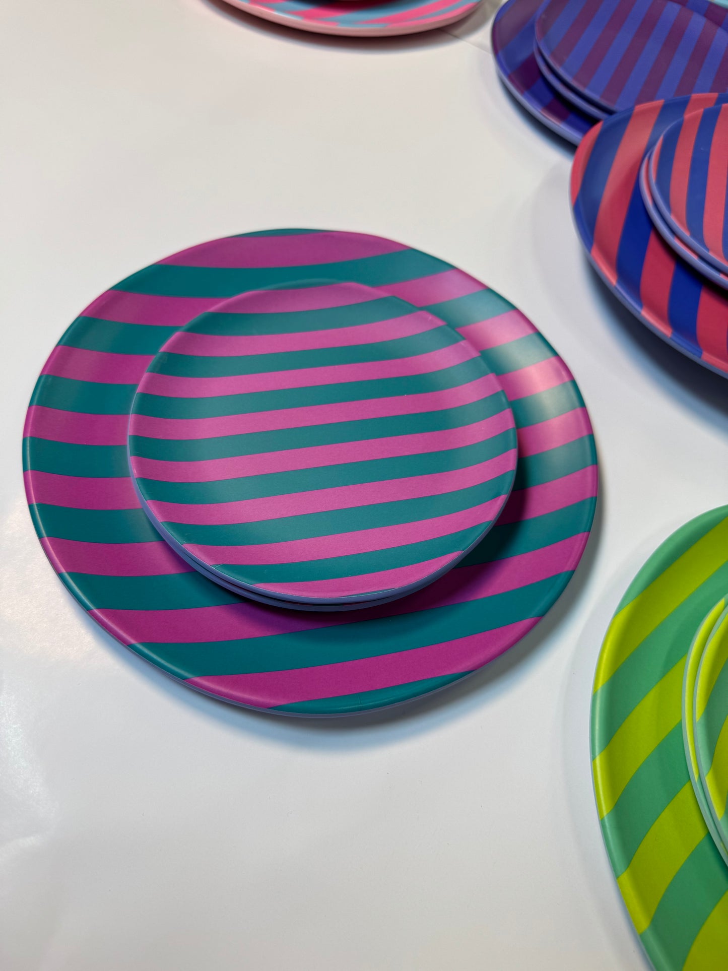 Glitterville Supper Stripes Melamine Dessert Plates- 16 Colors