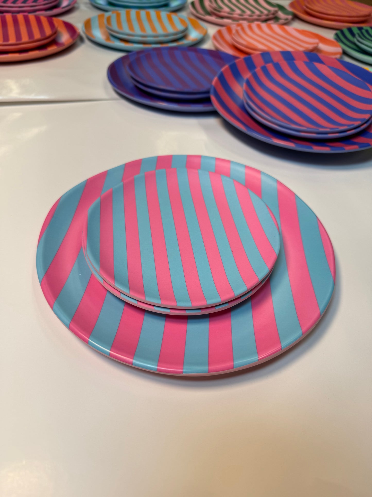 Glitterville Supper Stripes Melamine Dessert Plates- 16 Colors