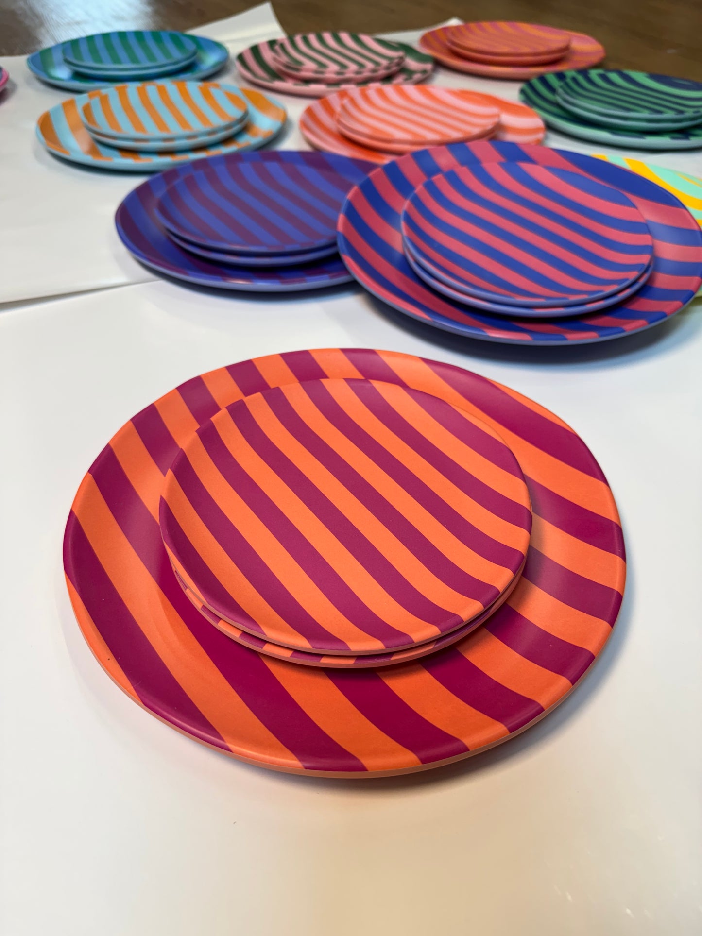 Glitterville Supper Stripes Melamine Dessert Plates- 16 Colors