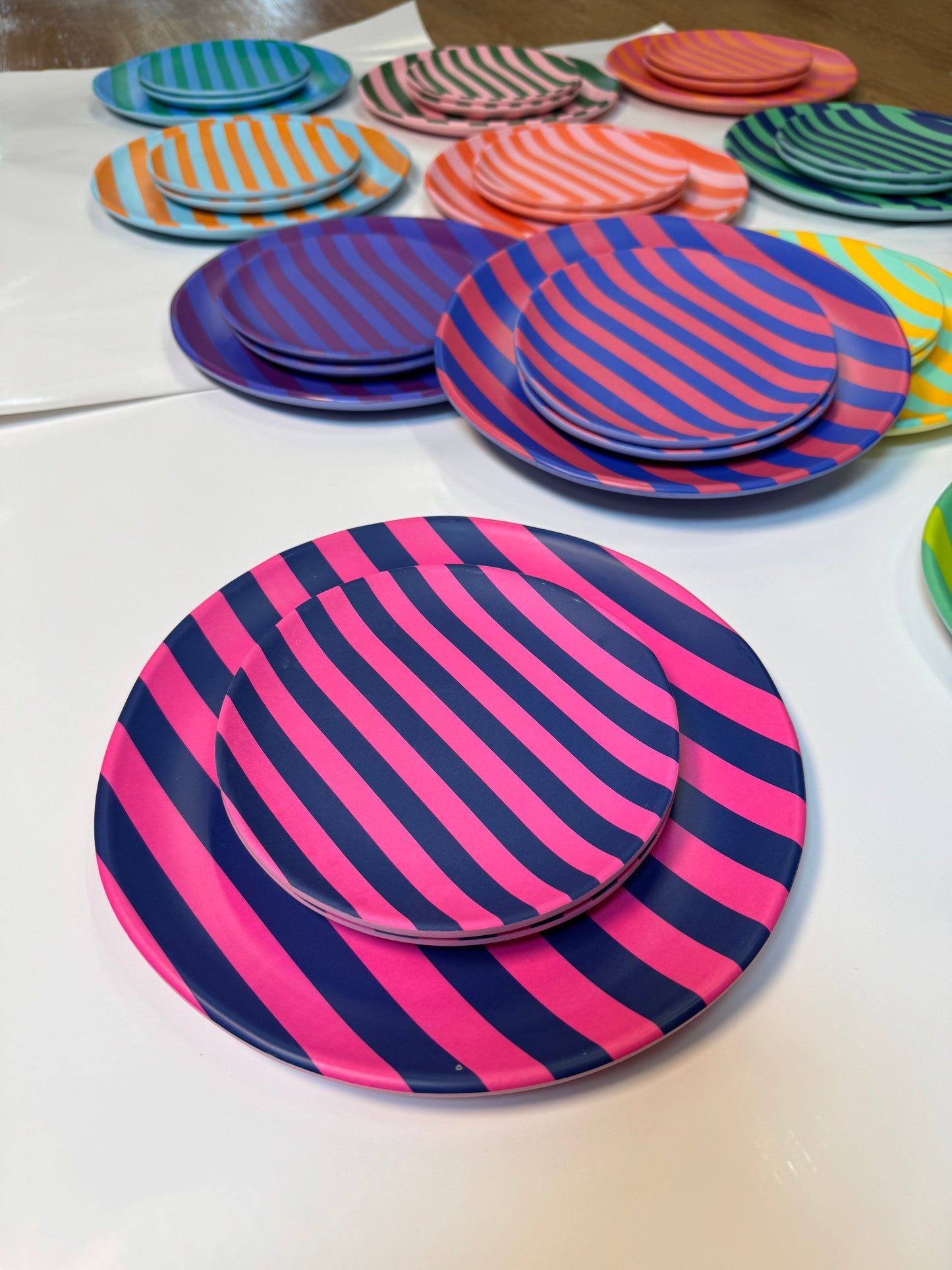 Glitterville Supper Stripes Melamine Dessert Plates- 16 Colors