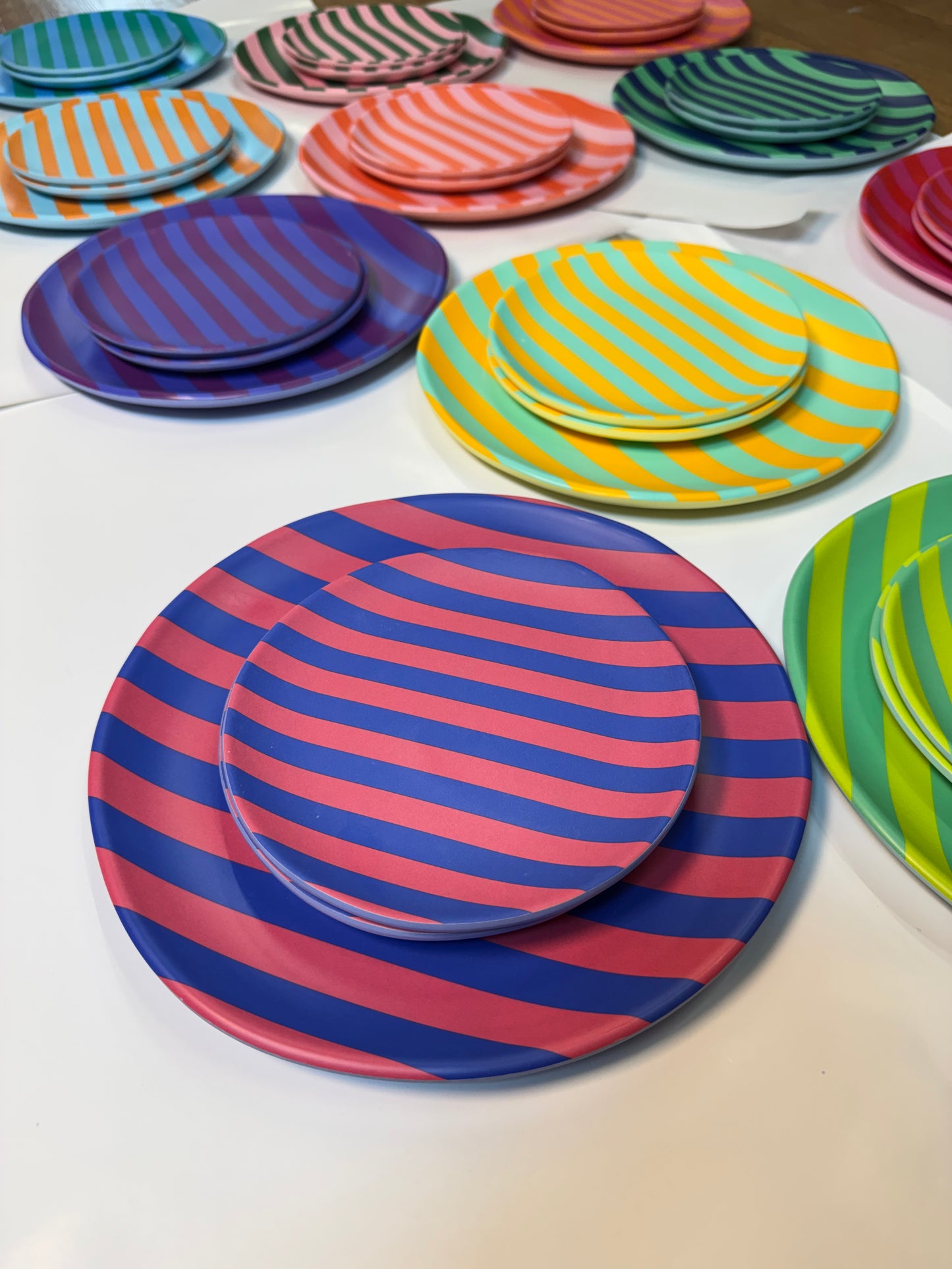 Glitterville Supper Stripes Melamine Dessert Plates- 16 Colors