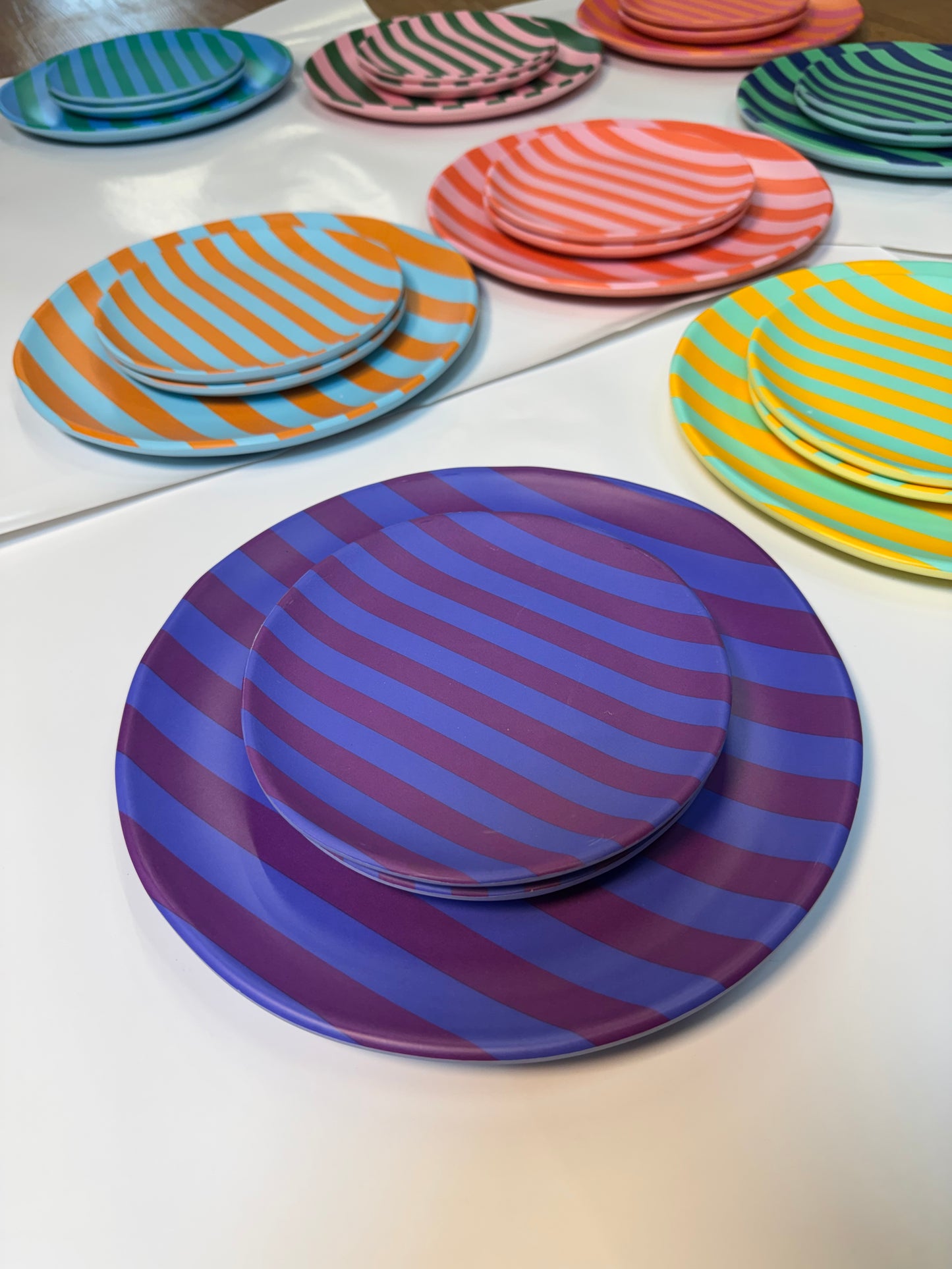 Glitterville Supper Stripes Melamine Dessert Plates- 16 Colors