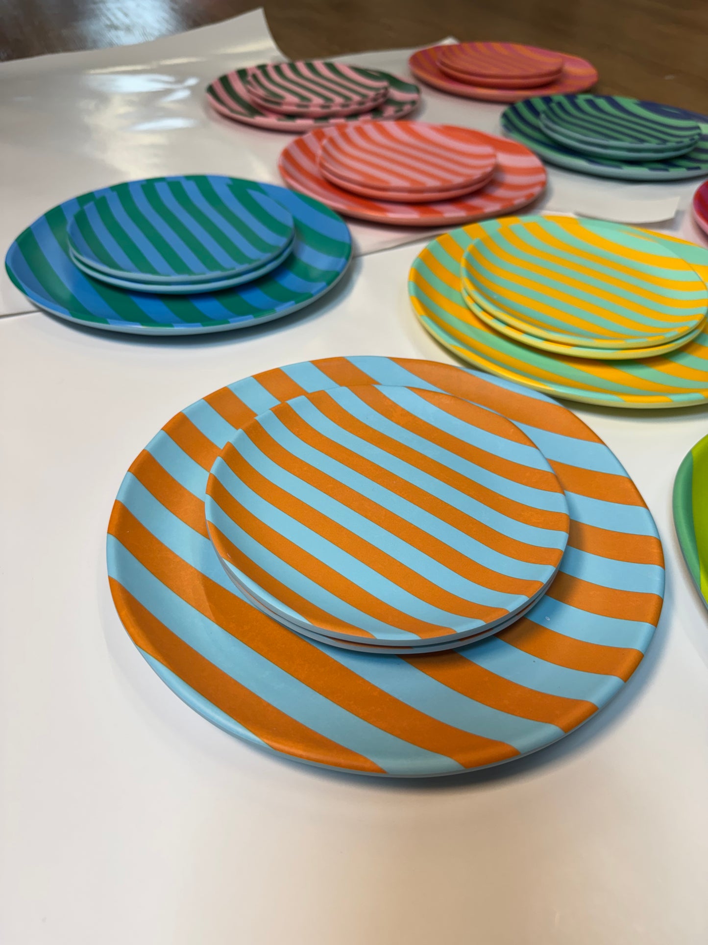 Glitterville Supper Stripes Melamine Dessert Plates- 16 Colors