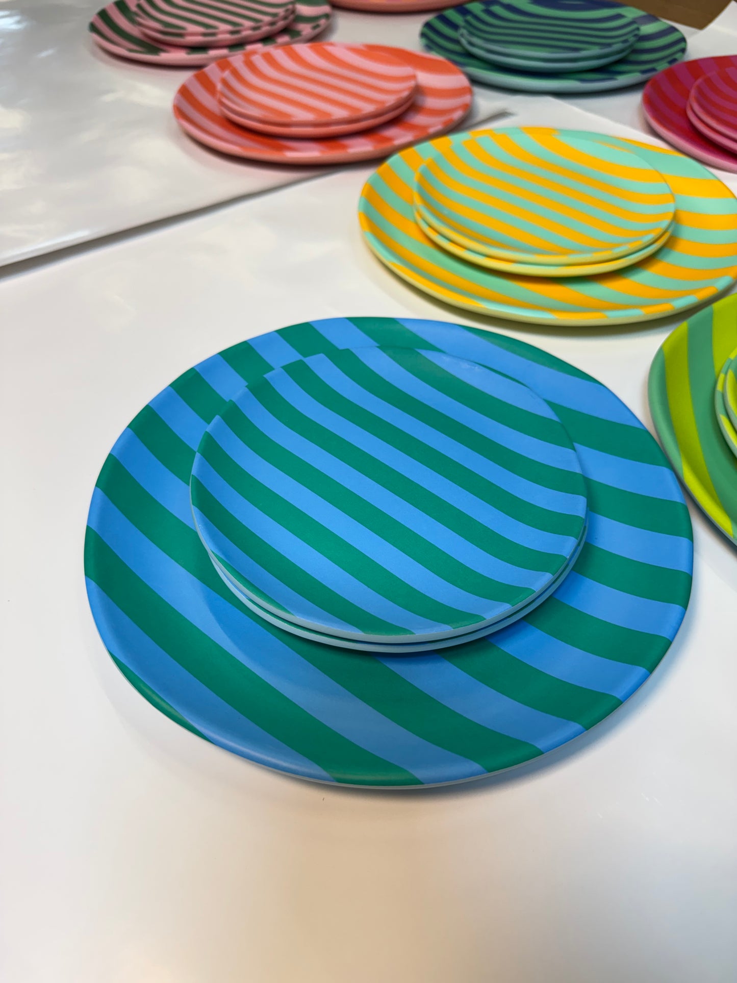 Glitterville Supper Stripes Melamine Dessert Plates- 16 Colors