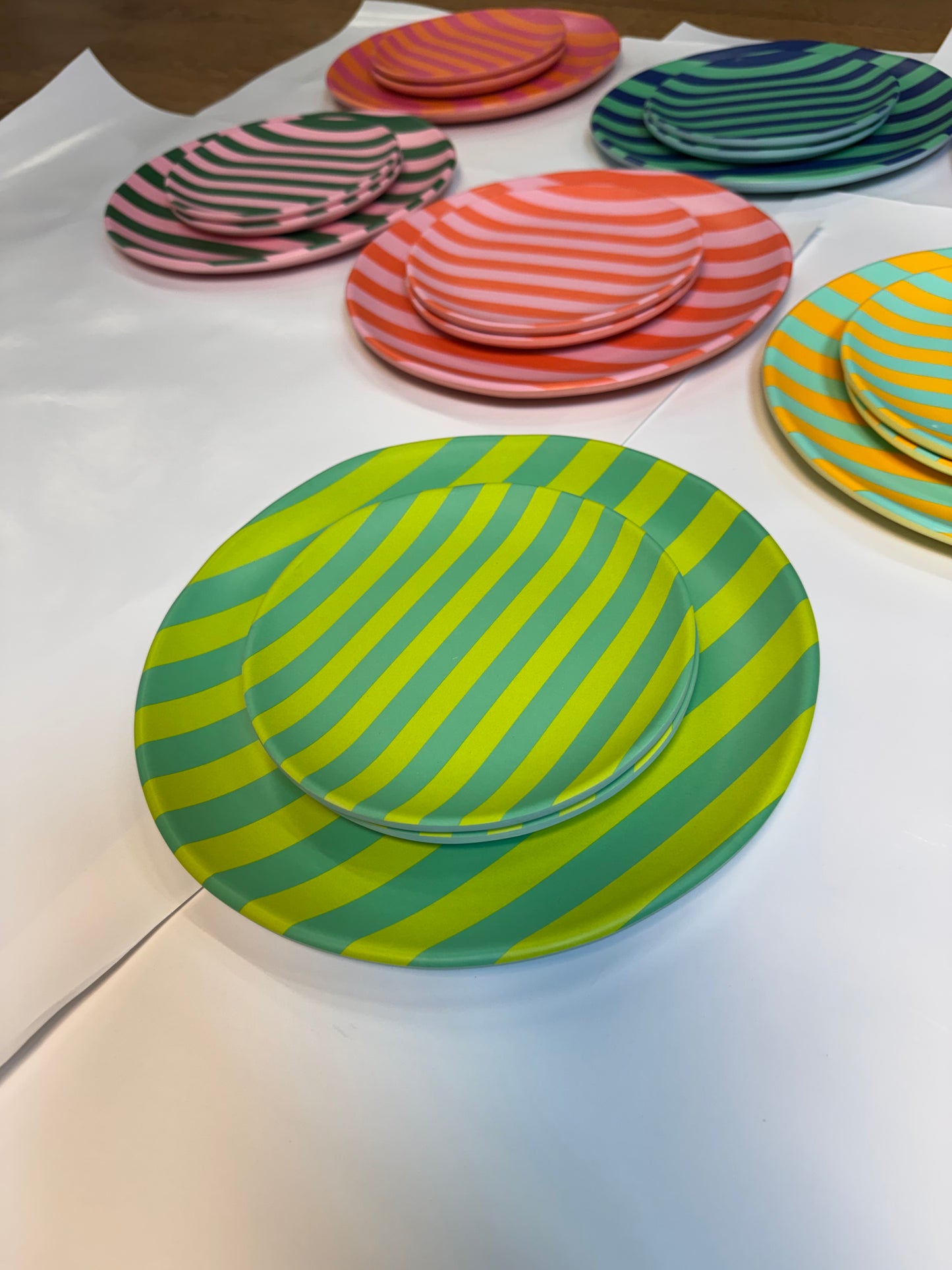 Glitterville Supper Stripes Melamine Dessert Plates- 16 Colors