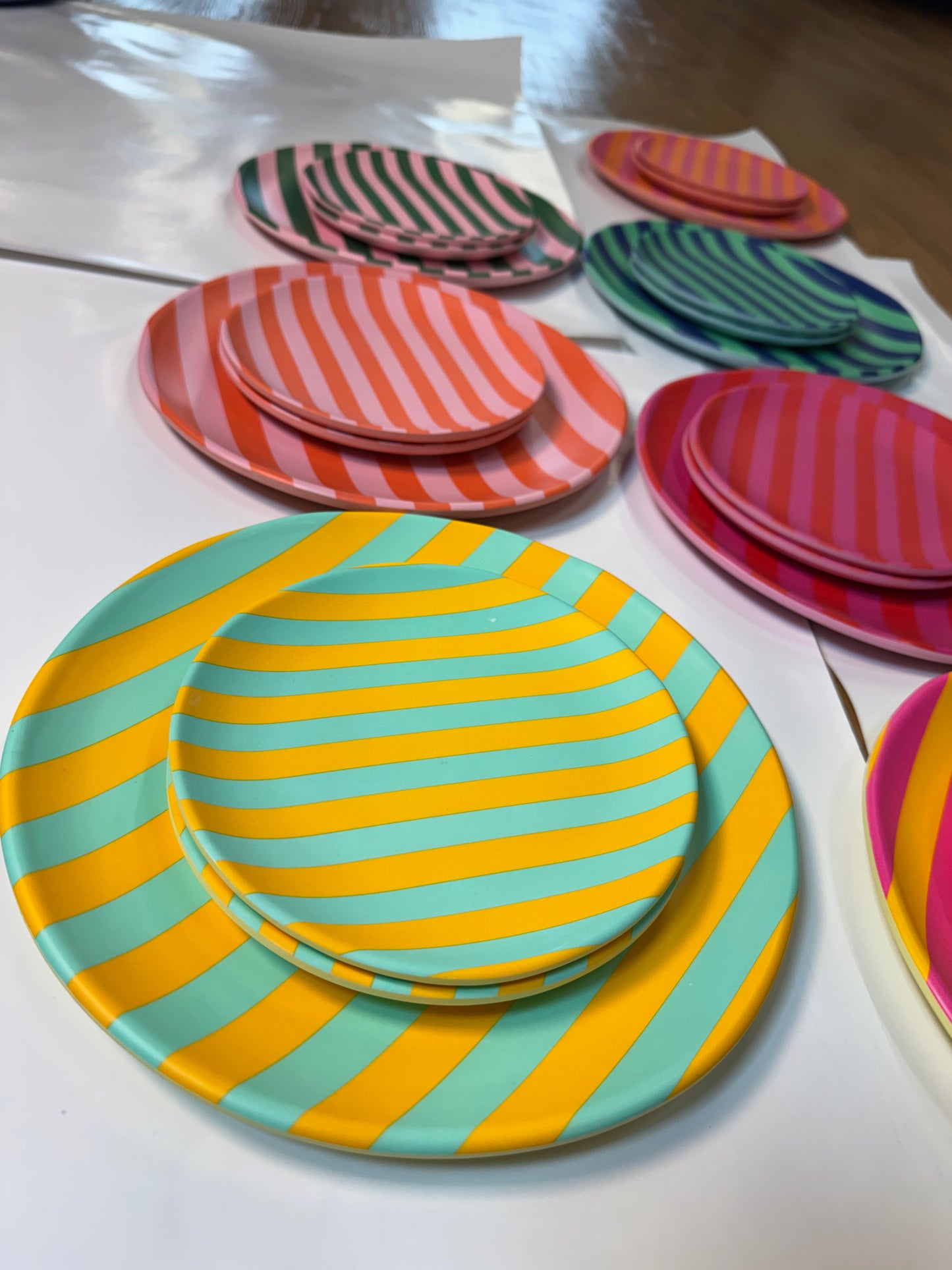Glitterville Supper Stripes Melamine Dessert Plates- 16 Colors