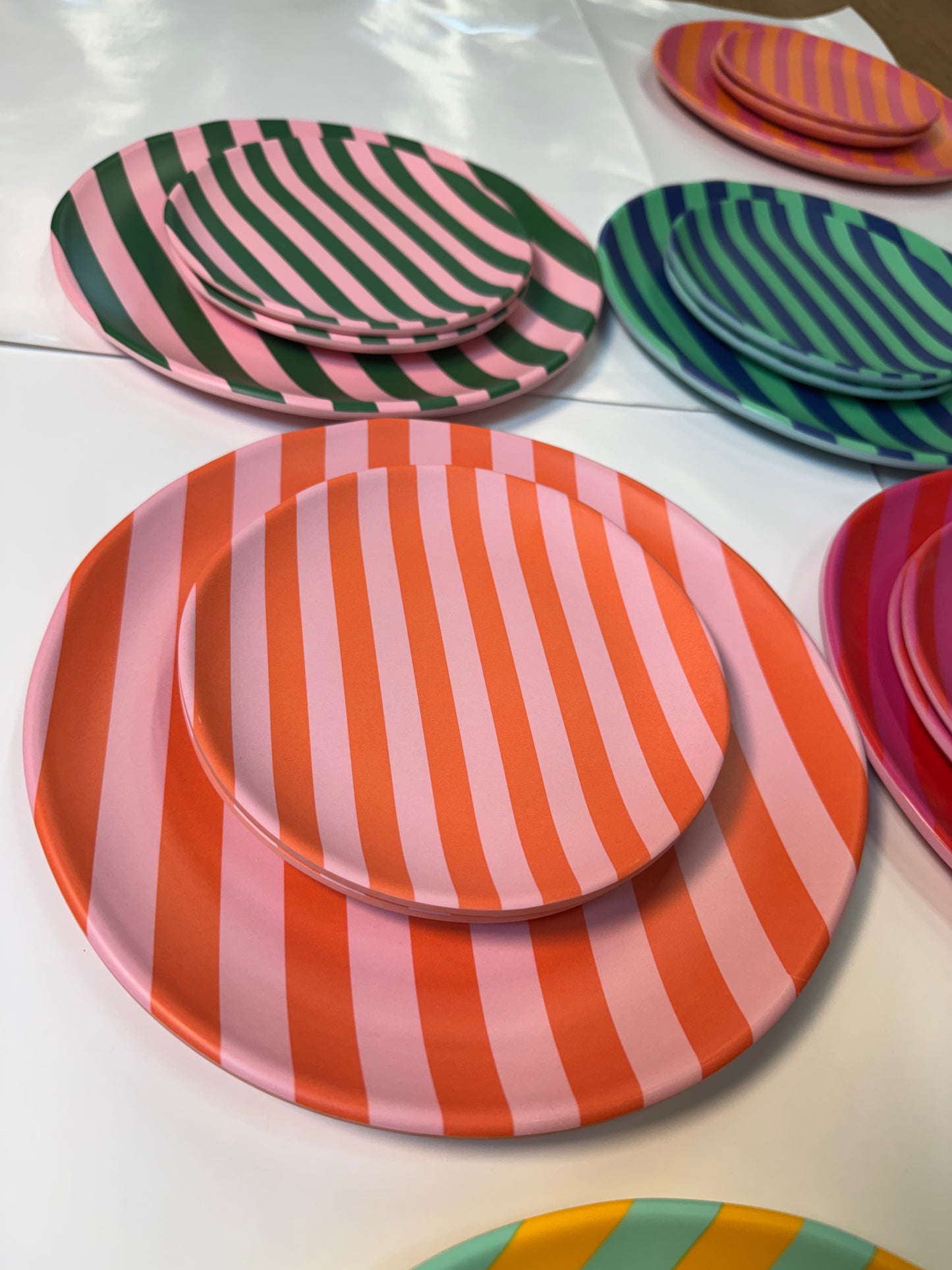 Glitterville Supper Stripes Melamine Dessert Plates- 16 Colors