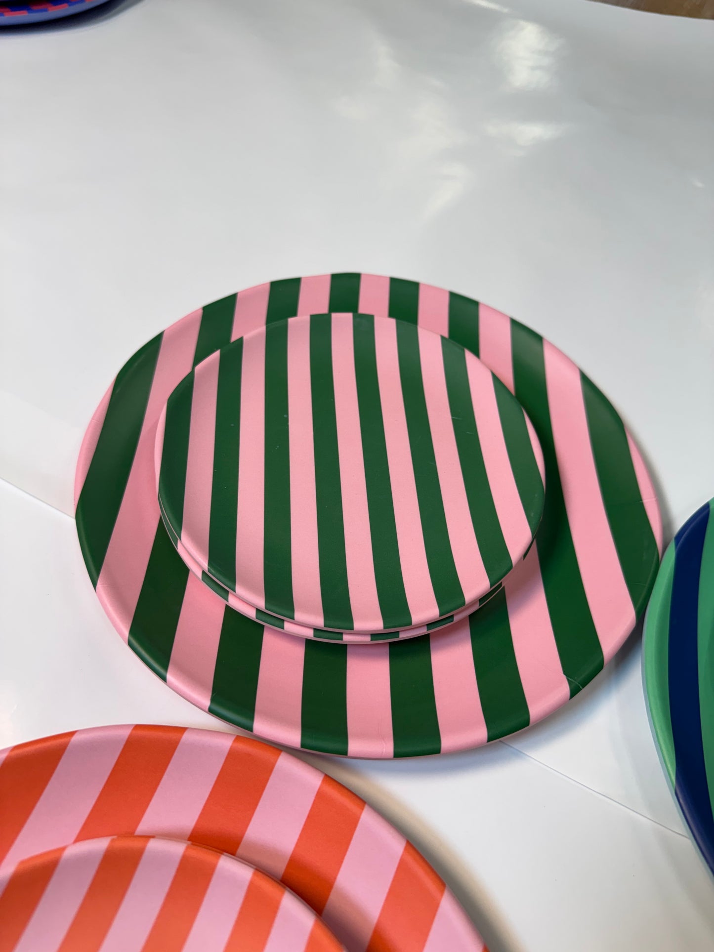 Glitterville Supper Stripes Melamine Dessert Plates- 16 Colors