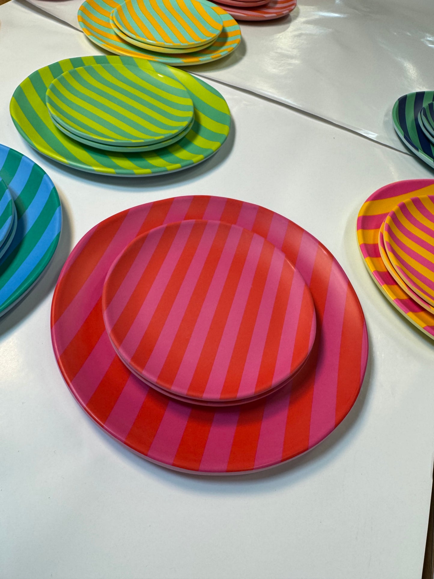 Glitterville Supper Stripes Melamine Dessert Plates- 16 Colors