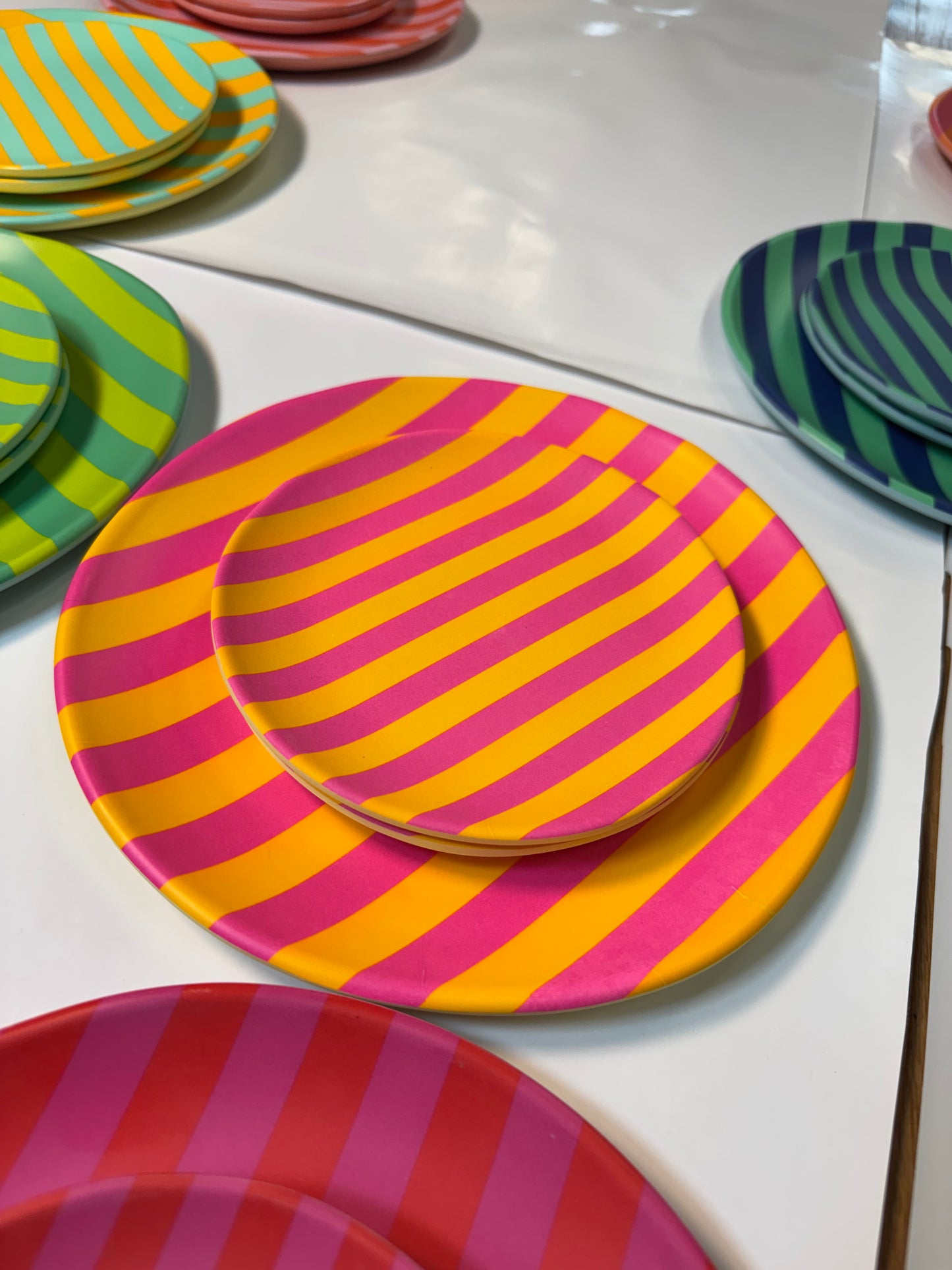 Glitterville Supper Stripes Melamine Dessert Plates- 16 Colors
