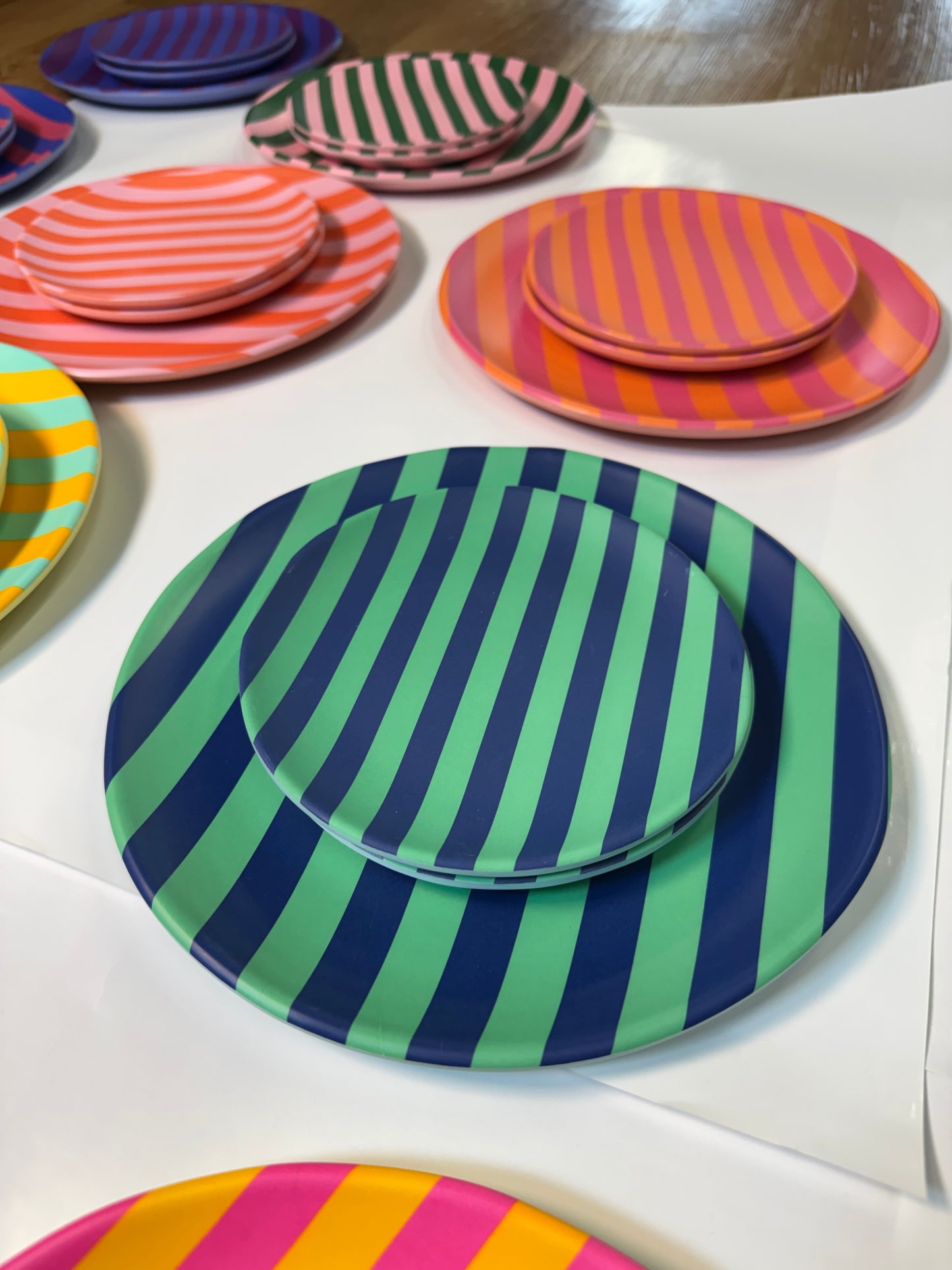 Glitterville Supper Stripes Melamine Dessert Plates- 16 Colors