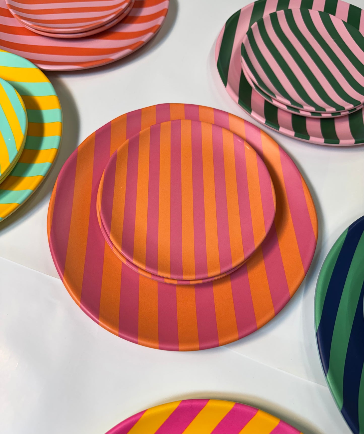 Glitterville Supper Stripes Melamine Dessert Plates- 16 Colors