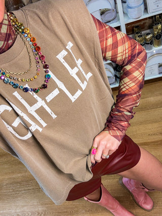 Falling For You Brown Plaid Mesh Long Sleeve Top