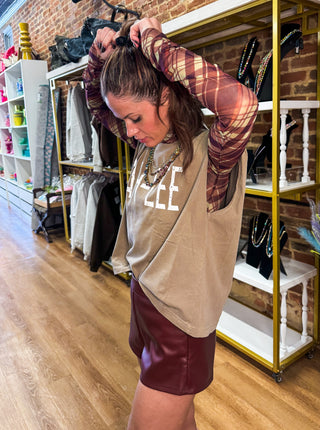 Falling For You Brown Plaid Mesh Long Sleeve Top
