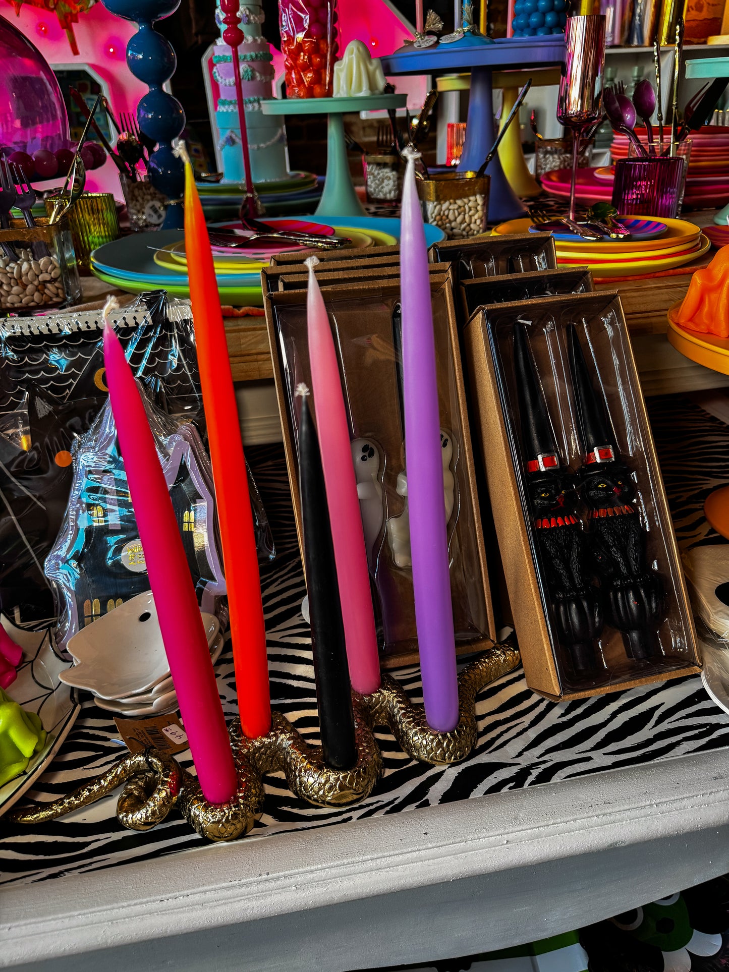 snake taper holder with halloween colored tapers