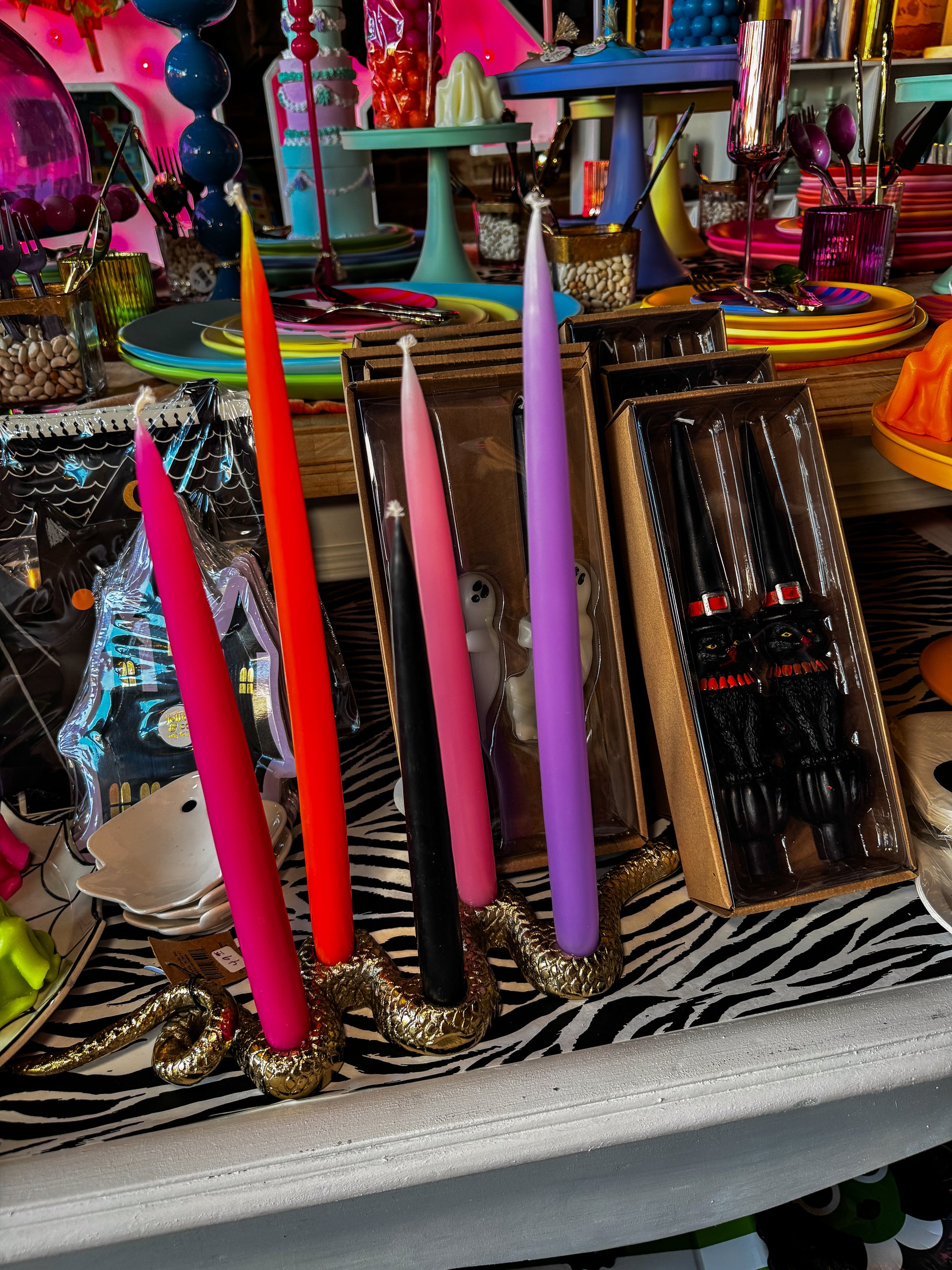 snake taper holder with halloween colored tapers