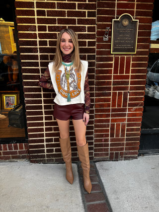 Piper Faux Leather Tailored Shorts in Maroon/Burgundy