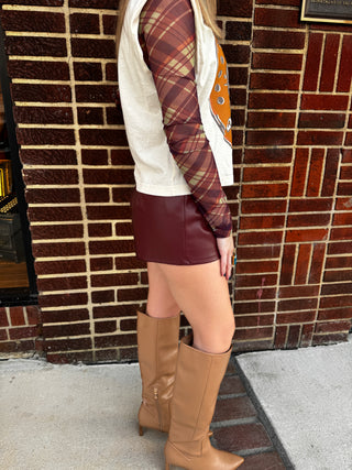 Piper Faux Leather Tailored Shorts in Maroon/Burgundy