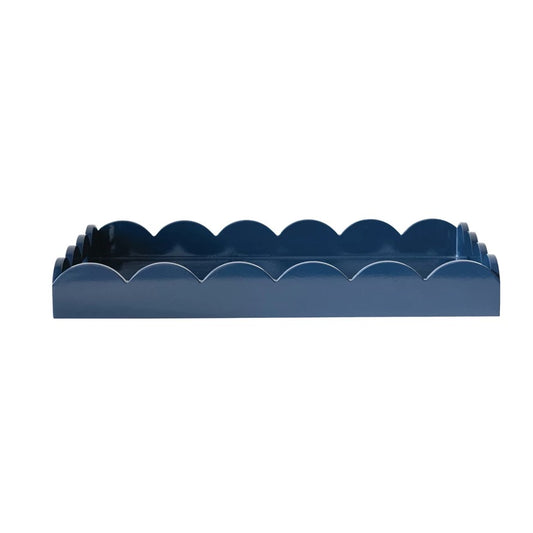 Extra Large Navy Scalloped Tray W/ Handles