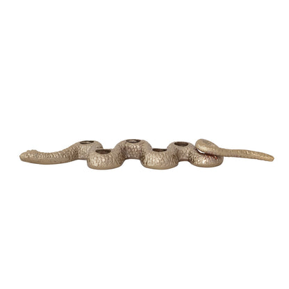 A metallic snake-shaped wall hook or decorative hanging with five circular loops along its body, shown against a plain white background.